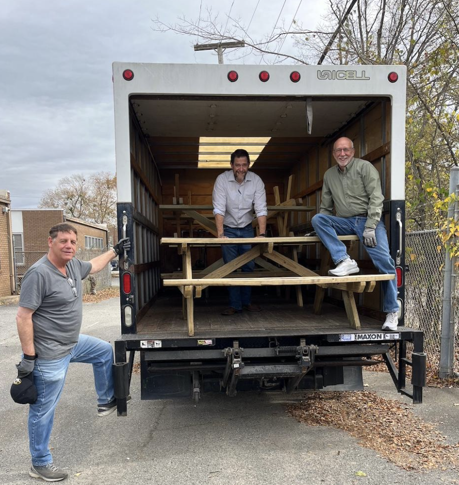 Over the Hill Gang from Ferncliff Builds 5 Picnic Tables for the Little Rock Stewpot. Quiet hands. Big impact.